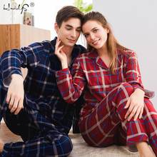 Winter Sleepwear Couple Pajamas Cotton Cardigan Long-Sleeved Men And Women Pajamas Set Stripe & Plaid Lapel Couple Home Suit 2024 - buy cheap