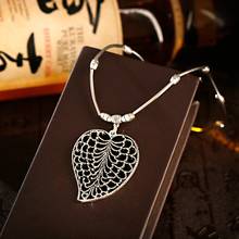 Vintage Boho Women Ethnic Exquisite Necklace Tibetan Silver Hollow Out Leaves Charms Pendants Fashion Jewelry Accessories 2024 - buy cheap