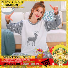 Winter Flannel Women Sleepwear Pajamas Girls Cartoon Print Pajama Set Pullover Coral Fleece Pijamas Mujer Home Suits 3XL 2024 - buy cheap