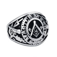 Anel masculino punk vintage freemason, anel dourado/preto maçônico para homens, joia com faixa de dedo legal em aço inoxidável 2024 - compre barato