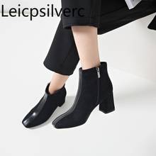 Botas de Mujer el nuevo otoño y el invierno de moda para la cabeza de la cremallera tacón medio tubo corto zapatos de mujer de talla grande 33-43 6,5 cm de alto 2024 - compra barato