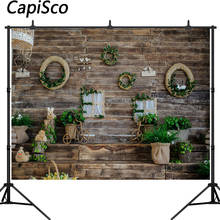 Capisco Easter Photography Backdrops Dark Wooden Wall Eggs Bunny Chicken Spring Party Baby Newborn Portrait Photo Background 2024 - buy cheap