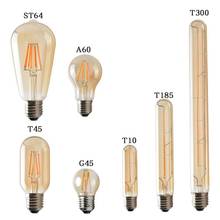 Лампы накаливания Эдисона в стиле ретро, 4 Вт, 6 Вт, 8 Вт, E27, 220 В, светодиодная лампа накаливания с нитью ST64, T45, T10, G80, G95, светодиодсветодиодный винтажная декоративная лампа Эдисона 2024 - купить недорого