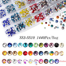 35 Colors SS3-SS10 1440Pcs  Flatback Charm Glass Gems Diamonds 3D Design Manicure Accessory 2024 - buy cheap