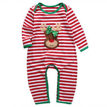 Рождественская одежда для маленьких девочек и мальчиков; комбинезон в полоску для новорожденных; Детский Рождественский костюм; одежда для детей 0-24 месяцев 2024 - купить недорого
