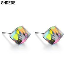 SHDEDE-pendientes de tuerca de Plata de Ley 925, joyería de moda adornada con cristales de Swarovski, accesorios cuadrados 698 2024 - compra barato