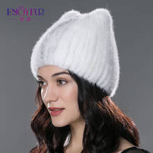 Enjoyfur natural vison inverno chapéus de pele para as mulheres mão costurada malha de alta qualidade moda boné de pele bonito ouvido headwear chapéu quente 2024 - compre barato