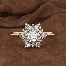 Роскошное женское кольцо со снежинкой, модное винтажное обручальное кольцо с жёлтым, розовым и золотым кристаллом из циркония для женщин 2024 - купить недорого