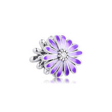 Charms Fits for Necklaces Bracelets Purple Daisy Flower Beads 100% 925 Sterling Silver Jewelry 2024 - buy cheap