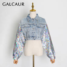 GALCAUR Korean Women's Jackets Lapel Long Sleeve Buttons Big Size Patchwork Sequins Short Coats Female 2021 Autumn Clothes  2024 - buy cheap