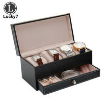 New Leatherette 4 Seat Watch Storage Box Men's Business Drawer Four-seat Leather Watch Ring Necklace Jewelry Organizer Box 2024 - buy cheap