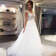 Vestido de novia con apliques, cuello redondo, flor 3D, blanco, marfil, botón trasero, 2020, Envío Gratis 2024 - compra barato