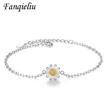 Fanqieliu-pulsera con abalorio de flor de crisantemo para mujer, brazaletes de cadena extensibles, pulseras de plata de ley 925 para mujer FQL20364 2024 - compra barato