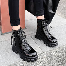 PXELENA Large Size 34-45 Women Thick Platform Creepers  Boots Patent Leather Chunky Heels Combat Motorcycle Biker Shoes 2024 - buy cheap