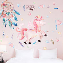 SHIJUEHEZI-pegatinas de pared de animales de unicornio, atrapasueños de plumas, calcomanías de pared para habitaciones de niños, decoración de la casa del dormitorio del bebé 2024 - compra barato