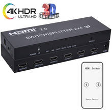 Conmutador divisor HDMI 2,0 2X4 con toslink Spdif audio 3,5mm 2 en 4 out 4kX2K con control remoto IR y adaptador de corriente 2024 - compra barato