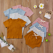 Citgeett Summer Newborn Baby Boys Girls 2-piece Outfit Set Short Sleeve Solid Color Tops+Shorts Casual Set 2024 - buy cheap