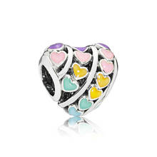 Authentic 925 Sterling Silver Bead Multi-Colour Hearts Charm Fit Fashion Women Pandora Bracelet Bangle Gift DIY Jewelry 2024 - buy cheap