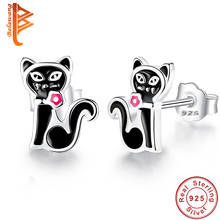 Authentic 100% 925 Sterling Silver Stud Earrings Lovely Cat And Heart Stud Earrings For Women Fashion Cute Silver Jewelry 2024 - buy cheap