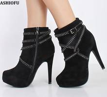 ASHIOFU-Botines hechos a mano para mujer, botas de plataforma de tacón alto para fiesta, club nocturno, oficina, uso diario, a la moda 2024 - compra barato