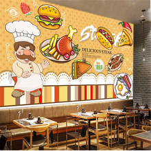 Papel tapiz 3D para pared de fondo de restaurante, personalizado con hamburguesas, comida rápida, Occidental, Bar, aperitivos, hamburguesa, Pizza, patatas fritas 2024 - compra barato