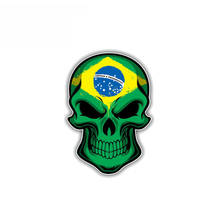 Etiqueta engomada creativa del coche del cráneo de la bandera de Brasil, calcomanía reflectante de PVC, 10cm * 7cm 2024 - compra barato