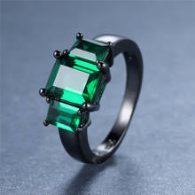 Vintage Fashion Black Gold Three Stone Engagement Rings For Women Antique Jewelry Green Crystal Square Zircon Ring Wedding Gifts 2024 - buy cheap