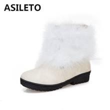 ASILETO, женские зимние теплые ботильоны до середины икры, круглый носок, квадратный каблук, без шнуровки, платформа, мех, большие размеры 34-46, вечерние ботинки для отдыха, A2778 2024 - купить недорого