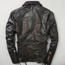 2020 vintage marrom biker couro dos homens com zíper diagonal plus size 6xl genuíno couro fino ajuste americano motocicleta jaqueta 2024 - compre barato