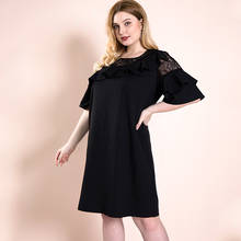 Large Size Black Elegant Women's Dresses Female Office Oversize Ruffles Dress Lace Clothes For European Summer Wear Flare Sleeve 2024 - buy cheap