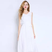 New Shell Pure Silk Dress Women Natural Fabric High Quality Flowing Elegant Solid White Beach Dress Summer Long Hot Selling 2024 - buy cheap