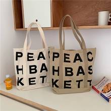 Women Canvas Alphabet Tote Shoulder Bag Letters Printing Female Casual Handbags Large Capacity Cotton Cloth Shopping School Bags 2024 - buy cheap
