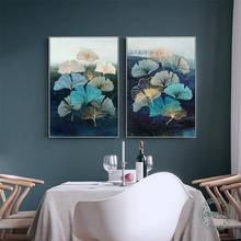 Pintura abstrata dourada de folha ginkgo, poster de arte para parede, pintura em tela, estilo nórdico, imagem plantas para decoração de sala de estar 2024 - compre barato