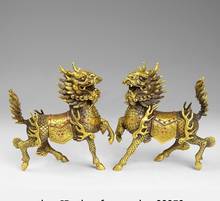 6 Chinese Brass Fengshui Dragon Kirin Unicorn kylin Chi Lin Figurine Statue Pair 2024 - buy cheap