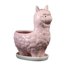 Potenciômetro suculento bonito do plantador de llama com bandeja de drenagem, recipiente cerâmico branco do cacto/flor, suporte animal de alpaca bonsai 2024 - compre barato