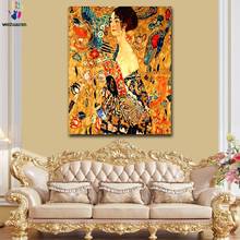 Imagens coloridas por números com ventilador gustav klimt, imagens para desenho, pintura por números, moldada para casa, diy 2024 - compre barato