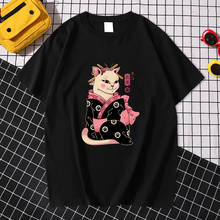 Ukiyoe Japanese Geisha Cat Print Men T Shirt Fashion Loose T-Shirt Street Vintage T-Shirts Sport Comfortable Men's Short Sleeves 2024 - buy cheap