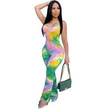 Women Tie Dye Print Casual Jumpsuit Summer Sleeveless Tops Long Draped Pants Slim Female Fashion Jumpsuits Casual Outfits 2024 - buy cheap