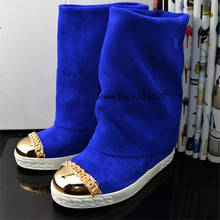 Blue/Red/Black Height Increasing Lady Shoes Bota Feminina Platform Wedges Women's Metal Round Toe Boots Woman 2024 - buy cheap