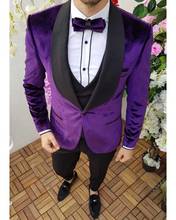 New Purple Velvet Costume Homme Men Suits Groom Tuxedo Wedding Prom 3 Pcs Slim Fit Men Blazer Terno Masculino Jacket+Vest+Pant 2024 - buy cheap