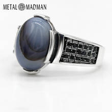 Anillo de Plata de Ley 925 auténtica para hombre y mujer, con ágata Natural ovalada, anillos negros de CZ, vida exquisita, joyería turca de la suerte 2024 - compra barato