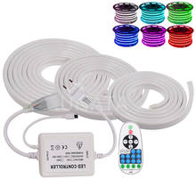 220V RGB Neon Light LED Strip Light with Remote Dimmer Flex Neon Rope Waterproof Neon Sign Diode Tape for Decoration EU Plug 2024 - buy cheap