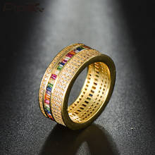 Pipitree-anillo ancho de oro para Mujer, anillo de circón cúbico AAA, ajuste de pavé, accesorio de fiesta de boda, joyería 2024 - compra barato