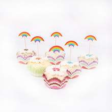 24pcs Colorful Rainbow Pattern Cupcake Toppers Candy Bar Pick With Bamboo Birthday Wedding Party Supplies Kids Baby Shower 2024 - buy cheap