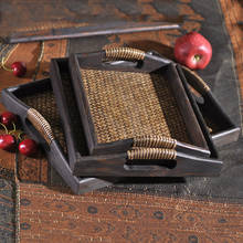 Bandeja de ratán artesanal para el hogar, juego de bandejas de té para pan horneado, bandeja de almacenamiento de madera 2024 - compra barato