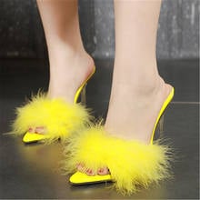 Summer Fur Sandals Ankle Cross Strap Clear 11.5 CM High Heels Shoes Women Peep Toe Feather Sexy Party Ladies Model Stiletto Pink 2024 - buy cheap