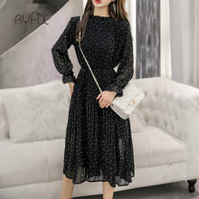 2021 New Black Vintage Clothes Spring Lady Long Chiffon Dress Korean Fashion Women Long Sleeved Polka Dot Pleated Dress Y2005 2024 - buy cheap