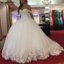 White Lace Appliques Ball Gown Wedding Dresses 2021 Sweetheart Beaded Princess Bride Dresses Robe De Mariee 2024 - buy cheap