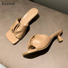 Kcenid/Новинка; модные плиссированные шлепанцы; женские летние пикантные шлепанцы с квадратным носком на среднем каблуке; женская повседневная обувь на выход; модельные туфли 2024 - купить недорого