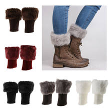1 Pair Women’s Fuzzy Fluffy Knit Boots Cuff Sleeves Fur Trim Toppers Autumn Winter Leg Warmer elastic band  firmly wrapping leg 2024 - buy cheap
